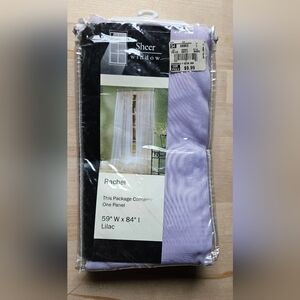 NWT, Rachel Ray sheer window panel in lilac, measuring 59" W x 84" L